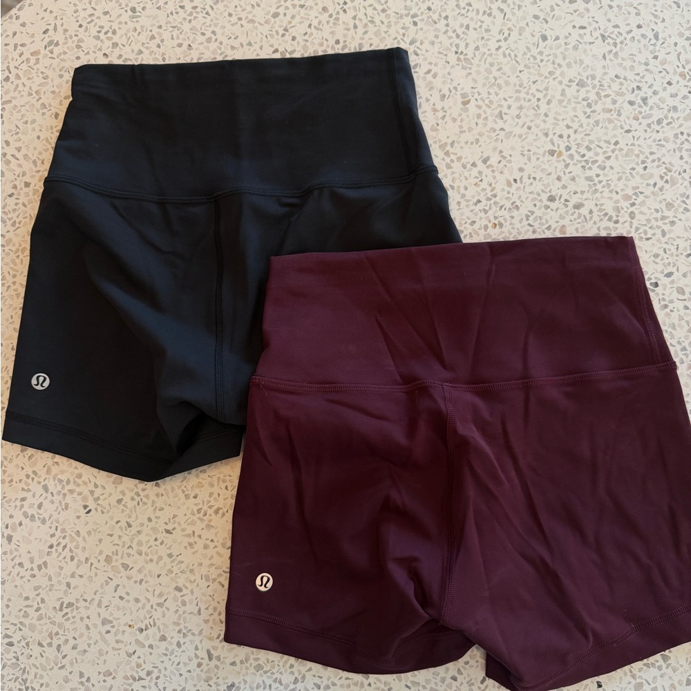 lululemon athletica Women's Black and Dark burgundy wundertrain shorts